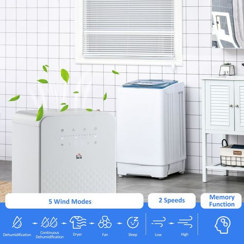 10L/Day Protable Quiet Air Dehumidifier with Purifier Timer 5 Modes HOMCOM