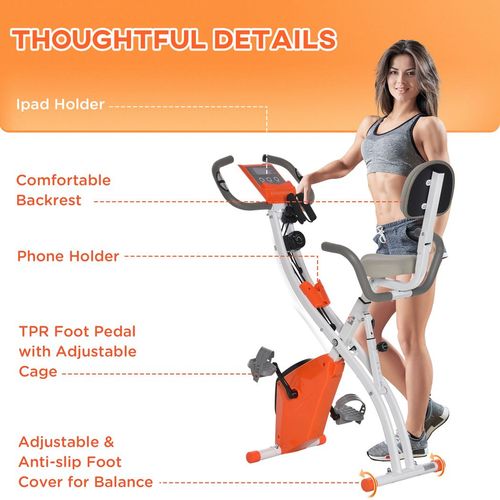 2-In-1 Upright Exercise Bike 8-Level Adjustable with Pulse Sensor Orange