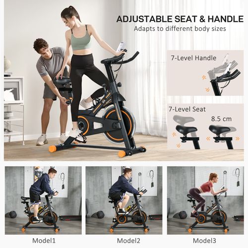 Exercise Bike Indoor Cycling w/ LCD Display Heart Rate Sensor Orange HOMCOM