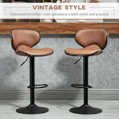 Vintage Bar Stool Set of 2 Microfiber Cloth Adjustable Height Armless Chairs