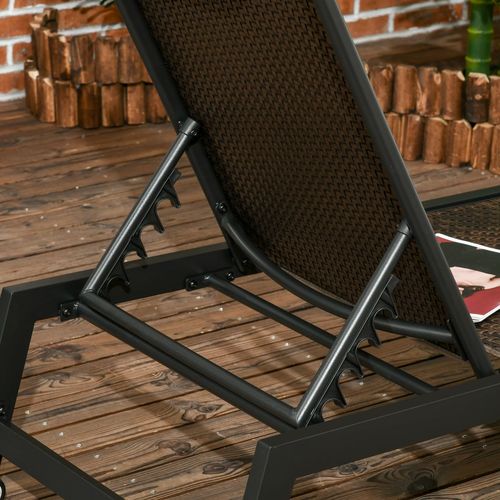 Outdoor PE Rattan Sun Loungers w/ 5-Position Backrest & Wheels Brown Outsunny