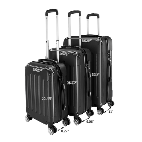 3 Pcs Suitcase Lightweight ABS Carry-on Hand Luggage 4 Spinner Wheels Trolley Case