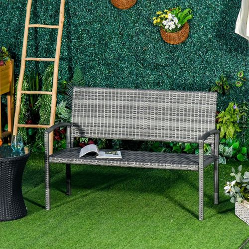 Patio Rattan 2 Seater Garden Bench Love Seater Garden Armchair Grey Outsunny