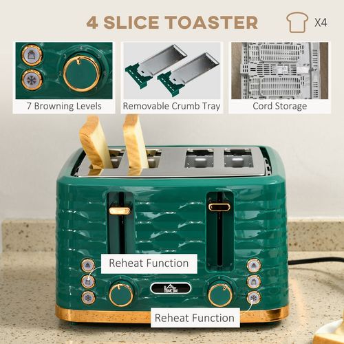 Kettle and Toaster Set 1.7L Rapid Boil Kettle & 4 Slice Toaster Green HOMCOM