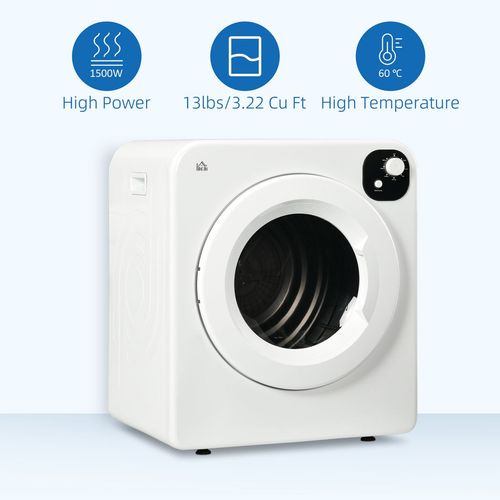 6kg Vented Tumble Dryer with 7 Dry Programmers for Small Spaces White HOMCOM