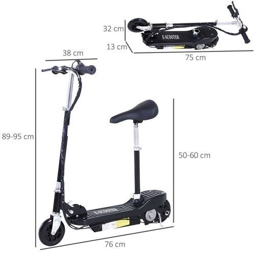 Kids Foldable Electric Powered Scooter 120W Toy Brake Kickstand Black HOMCOM