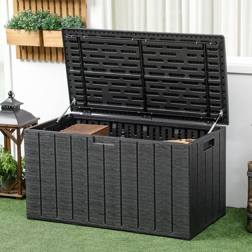 336 Litre Rolling Outdoor Garden Storage Box Plastic Container Black Outsunny