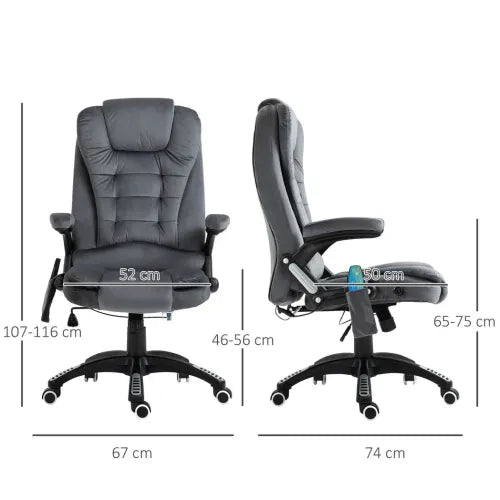 Executive Reclining Chair w/ Heating Massage Points Relaxing Headrest Grey