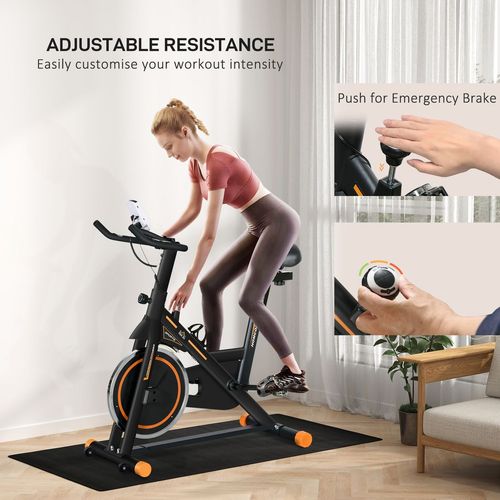 Exercise Bike Indoor Cycling w/ LCD Display Heart Rate Sensor Orange HOMCOM