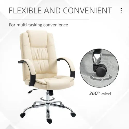 PU Leather Executive Office Chair High Back Height Adjustable Desk Chair Beige