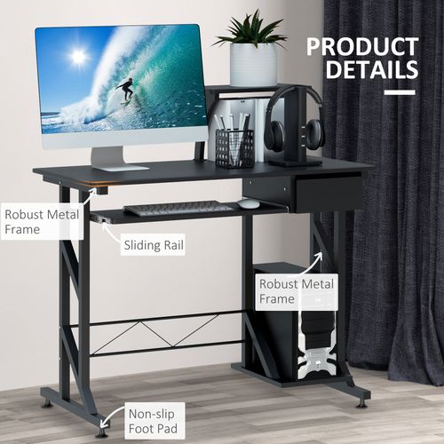 Computer Desk Quality Office Home PC Shelf Tray Wood Station Black HOMCOM