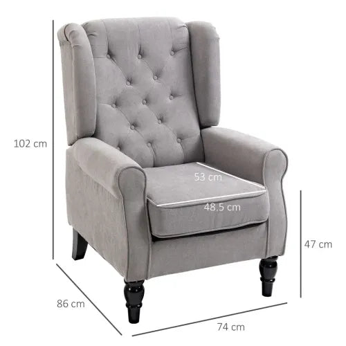 Retro Accent Chair Wingback Armchair with Wood Frame for Living Room Grey