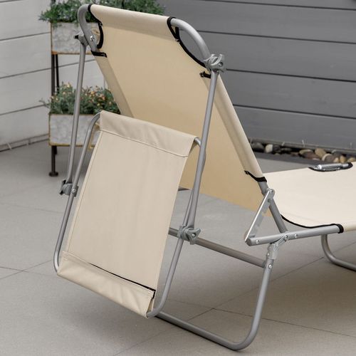 Folding Chair Sun Lounger w/ Sunshade Garden Recliner Hammock Beige Outsunny