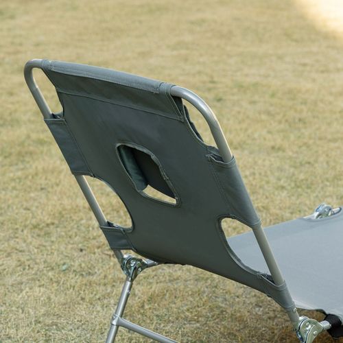 Beach Chaise Lounge Portable Adjustable Backrest with Face Cavity Grey Outsunny