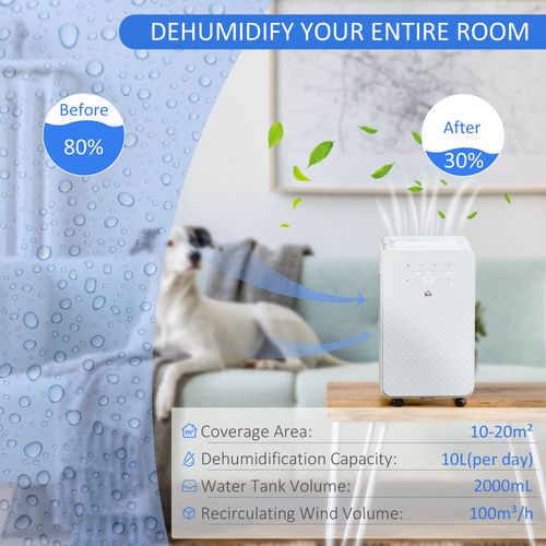 10L/Day Protable Quiet Air Dehumidifier with Purifier Timer 5 Modes HOMCOM