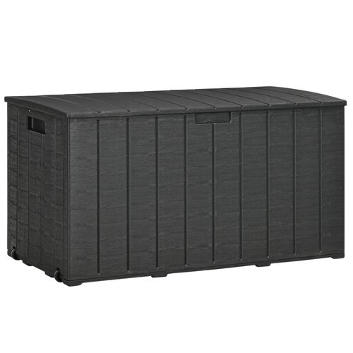 336 Litre Rolling Outdoor Garden Storage Box Plastic Container Black Outsunny