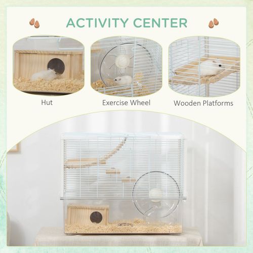 Hamster Cage Gerbilarium Cage w/ Deep Bottom Ramp Exercise Wheel PawHut