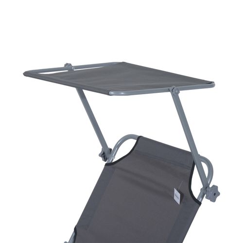 Folding Chair Sun Lounger Recliner Seat Sunshade Garden Outdoor Grey