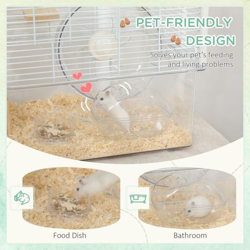 Hamster Cage Gerbilarium Cage w/ Deep Bottom Ramp Exercise Wheel PawHut