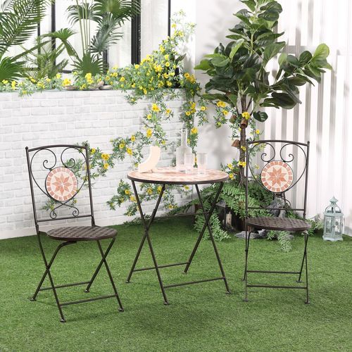 3-Piece Outdoor Bistro Set w/ Mosaic Round Table and 2 Armless Chairs Outsunny