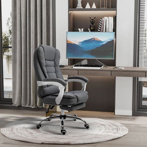 Computer Office Chair Home Swivel Task Recliner w/ Footrest Arm Grey