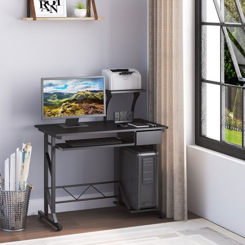 Computer Desk Quality Office Home PC Shelf Tray Wood Station Black HOMCOM