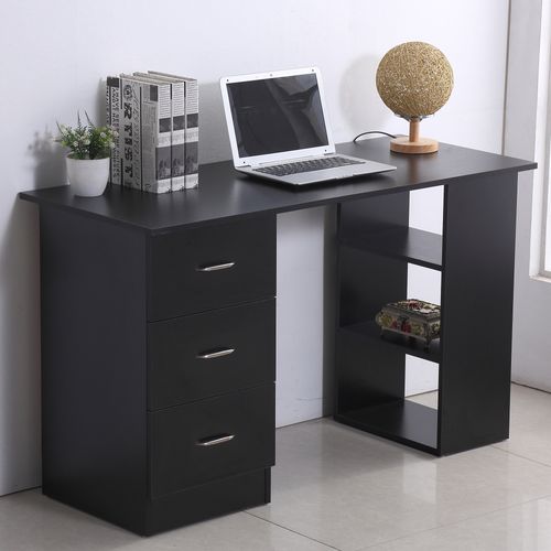 120cm Computer Desk PC Table Workstation w/ 3 Shelf & Drawers Black