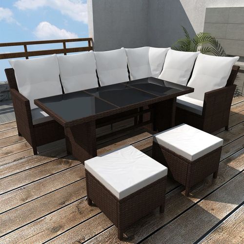 4 Piece Garden Lounge Set with Cushions Poly Rattan Brown