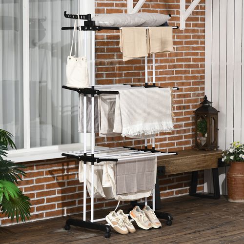 Foldable Clothes Drying Rack Steel Garment Dryer with Casters Black HOMCOM