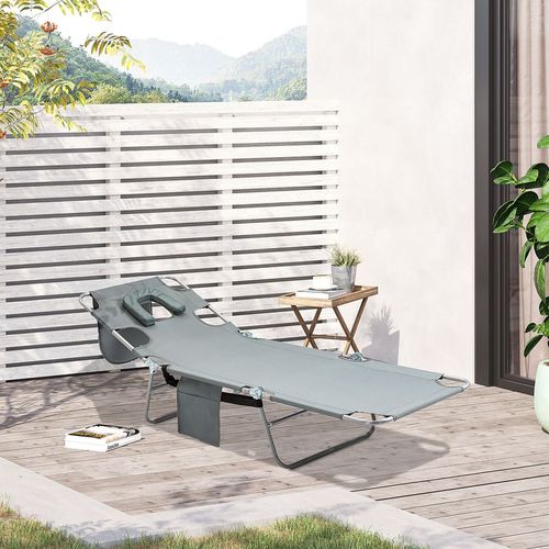 Beach Chaise Lounge Portable Adjustable Backrest with Face Cavity Grey Outsunny