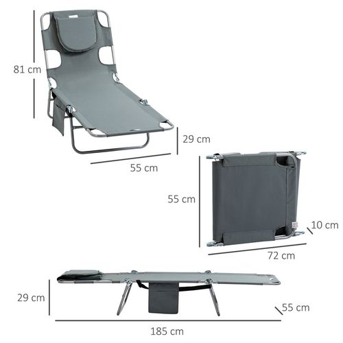 Beach Chaise Lounge Portable Adjustable Backrest with Face Cavity Grey Outsunny