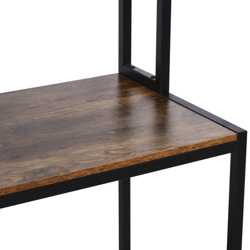 149x140x125cm Industrial L-Shaped Desk w Shelf - Brown & Black