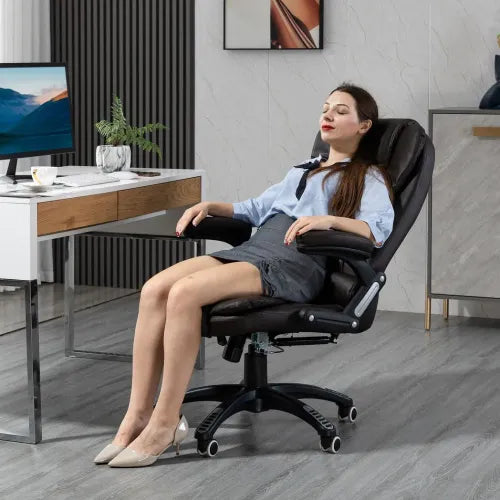 Executive Office Chair with Massage and Heat PU Leather Reclining Chair Brown