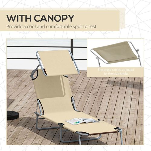 Folding Chair Sun Lounger w/ Sunshade Garden Recliner Hammock Beige Outsunny