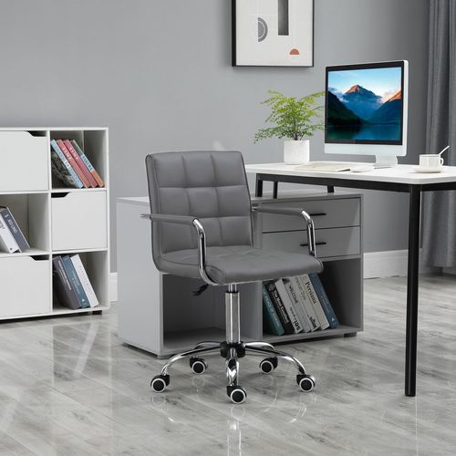 Mid Back PU Leather Home Office Chair Swivel Desk Chair with Arm Wheel Grey