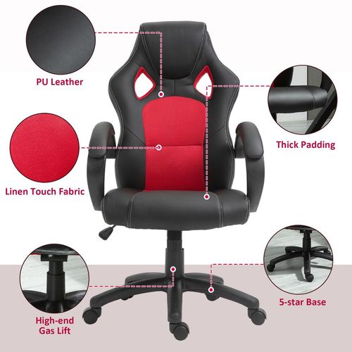 Executive Racing Swivel Gaming Office Chair PU Leather Computer Desk Chair Black