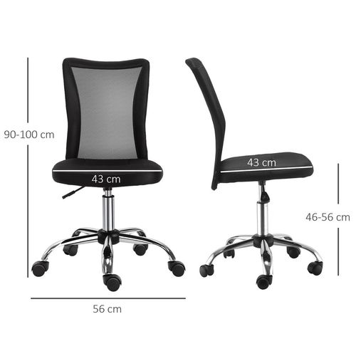 Armless Office Chair Ergonomic Padded Height Adjustable Mesh Back 5 Wheels