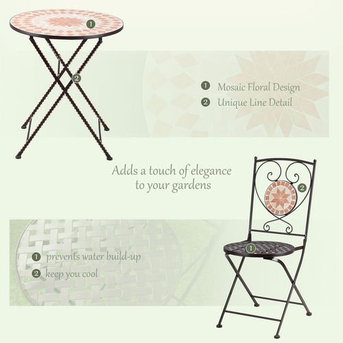 3-Piece Outdoor Bistro Set w/ Mosaic Round Table and 2 Armless Chairs Outsunny