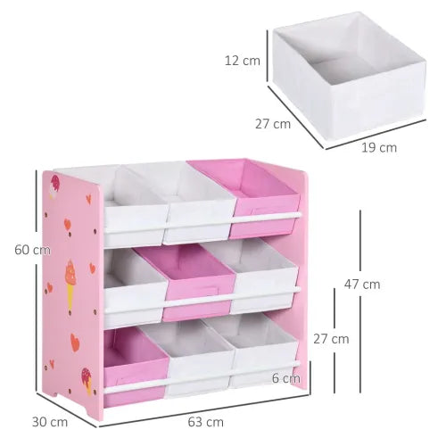 Kids Storage Unit with 9 Removable Storage Baskets for Nursery Playroom Pink