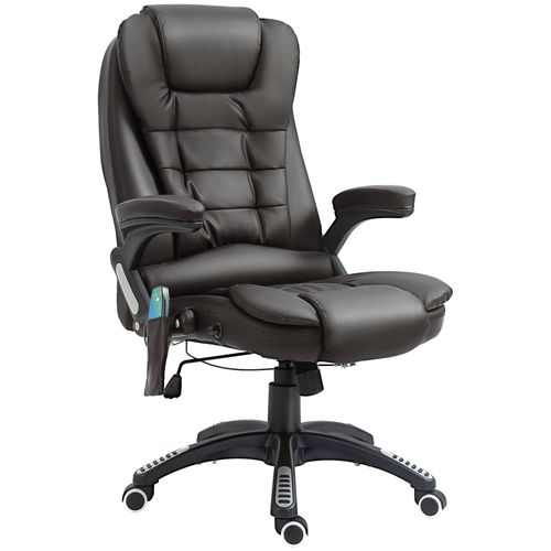 Executive Office Chair with Massage and Heat PU Leather Reclining Chair Brown