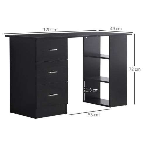 120cm Computer Desk PC Table Workstation w/ 3 Shelf & Drawers Black