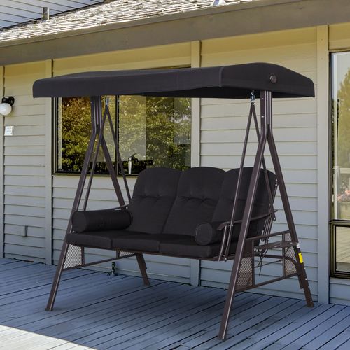 3 Seater Garden Swing Chair Patio Swing Bench w/ Cup Trays Black Outsunny