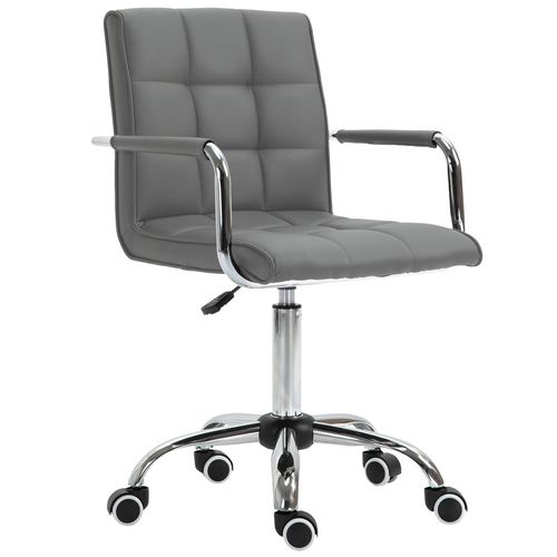 Mid Back PU Leather Home Office Chair Swivel Desk Chair with Arm Wheel Grey