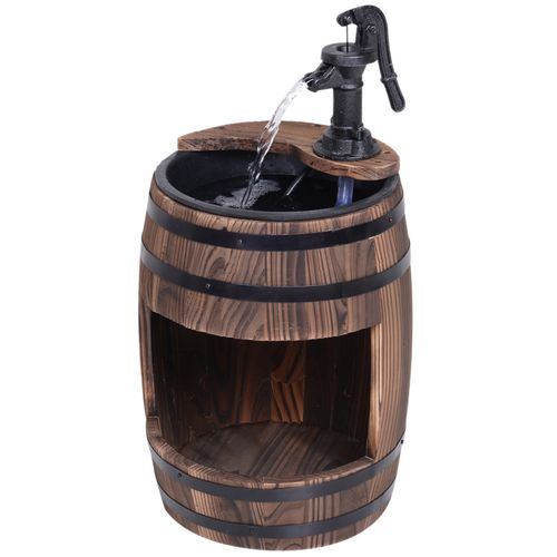 Wood Barrel Pump Garden Fountain Water Feature Flower Planter Stand New Outsunny