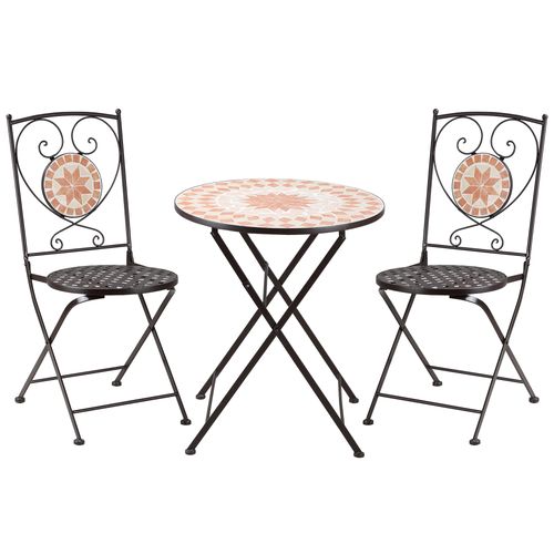 3-Piece Outdoor Bistro Set w/ Mosaic Round Table and 2 Armless Chairs Outsunny