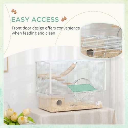 Hamster Cage Gerbilarium Cage w/ Deep Bottom Ramp Exercise Wheel PawHut