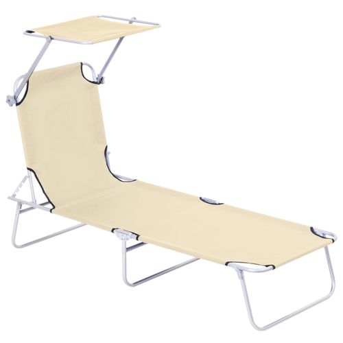 Folding Chair Sun Lounger w/ Sunshade Garden Recliner Hammock Beige Outsunny