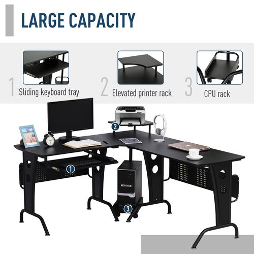 Space-Saving Corner Work Office Desk Gaming  Steel Frame CPU Rack Black