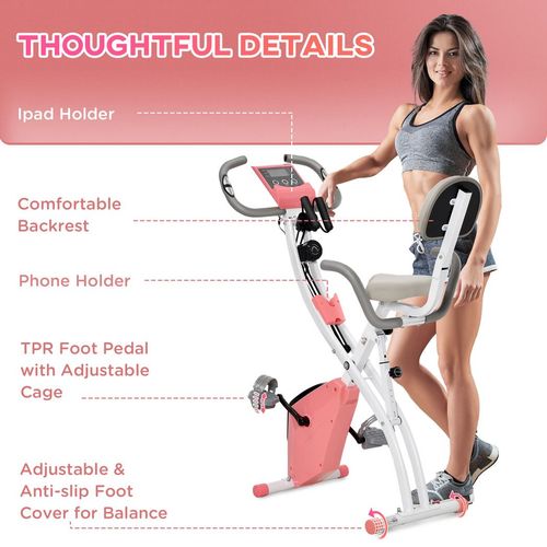 2-In-1 Upright Exercise Bike 8-Level Adjustable with Pulse Sensor Pink HOMCOM