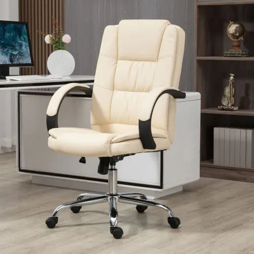 PU Leather Executive Office Chair High Back Height Adjustable Desk Chair Beige